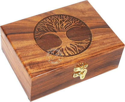 Handmade Rosewood Tree of Life Engraved Keepsake Box – Wooden Jewellery Organizer for Women & Men | Handcarved Storage & Home Décor Accent | Velvet Lined Antique Box (7"x5.5"x3.5", 60 Cubic Inch)