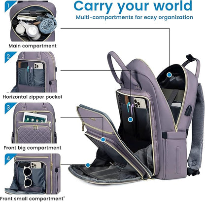 LOVEVOOK Laptop Backpack for Women, Water Resistant Travel Work Backpacks Purse Stylish College Business Teacher Nurse Computer Bag with USB Charging Port, Fits 17" Laptop