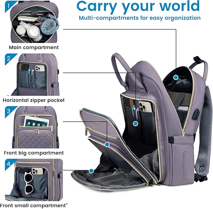 LOVEVOOK Laptop Backpack for Women, Water Resistant Travel Work Backpacks Purse Stylish College Bookbag Business Teacher Nurse Computer Bag with USB Charging Port, Fits 15.6" Laptop