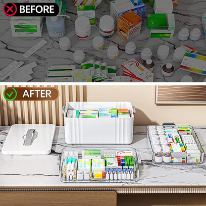ARSTPEOE 3-Tier Medicine Organizer - Portable Medicine Cabinet with Plastic Handle, Multipurpose Medical Box, Pill Organizer, Empty First Aid Kit for Home
