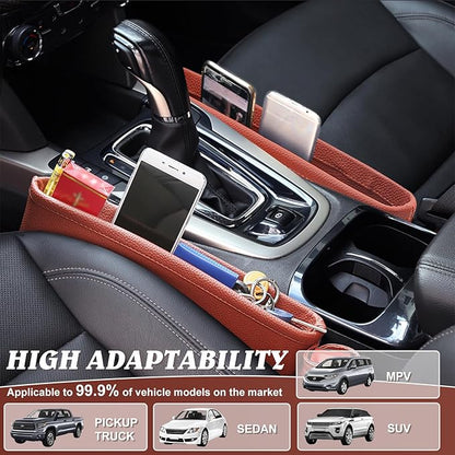 2 Pack Update Car Seat Gap Filler Organizer Leather Console Storage Box Front Side Pocket Seats Organizers Filler Interior Car Accessories for Phone Wallet Coin Key Sunglasses (Brown)