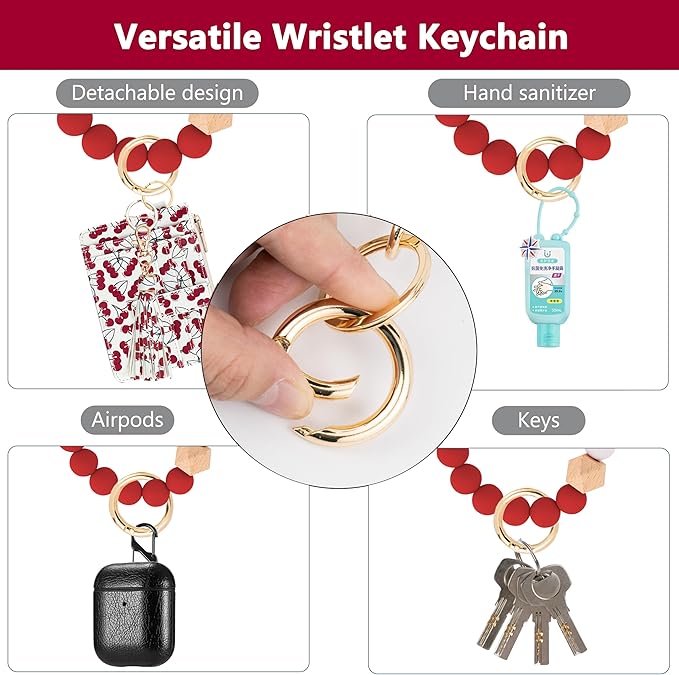 KNGITRYI Wallet Keychain Wristlet for Women,Slim RFID Credit Card Holder Purse Tassel Keychain Bangle Key Ring for Men Women