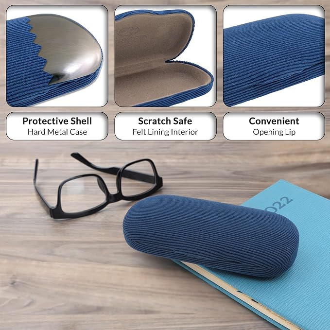 MyEyeglassCase Men's Medium Glasses Case - Classic Eyeglasses Hard Shell Holder, Elegant Easy Open Lip with Pouch and Cloth