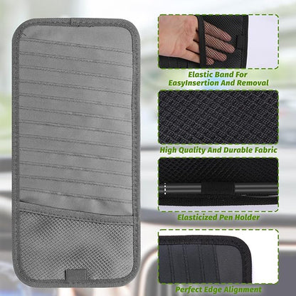 Car CD & DVD Holder - Large Capacity CD Visor Case, Vehicle Visor Storage Organizer with 12 Disc Sleeves, 1 Mesh Pocket 1 Pen Holder and & Elastic Band (Grey)
