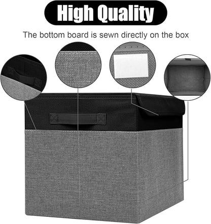 Bagnizer Large 42 Quarts Fabric Storage Bins with Lids [2-Pack] Linen Collapsible Foldable Storage Cubes, Closet Organizer Containers boxes with Handles for Home Office (16.7 x 12 x 12, Black & Gray)