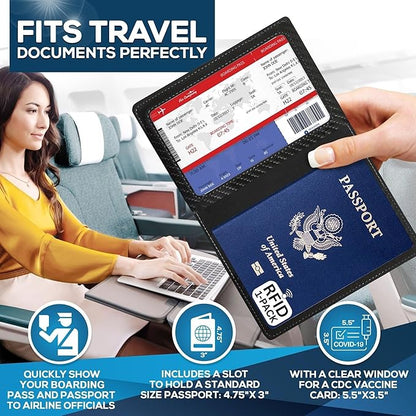 Ciana Passport Holder for Travel – PU Leather Passport Cover and Card Holder for Men & Women – Slim Passport Holder with Card Protector Slot, Travel Must Haves (Carbon Fiber)