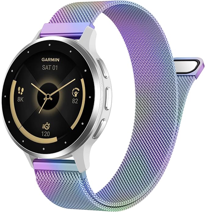 18mm 20mm Metal Band Compatible for Garmin Vivoactive 5/6/4S/3 Watch Bands, Soft Stainless Steel Mesh Strap for Garmin Venu 3S/Venu 2S/Sq Watch Band, Forerunner 55/245/255S/265S Watch Band Women Men