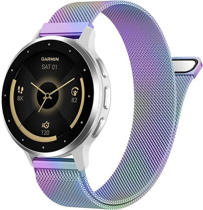 18mm 20mm Metal Band Compatible for Garmin Vivoactive 5/6/4S/3 Watch Bands, Soft Stainless Steel Mesh Strap for Garmin Venu 3S/Venu 2S/Sq Watch Band, Forerunner 55/245/255S/265S Watch Band Women Men