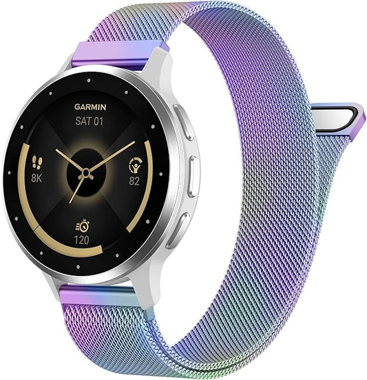 18mm 20mm Metal Band Compatible for Garmin Vivoactive 5/6/4S/3 Watch Bands, Soft Stainless Steel Mesh Strap for Garmin Venu 3S/Venu 2S/Sq Watch Band, Forerunner 55/245/255S/265S Watch Band Women Men