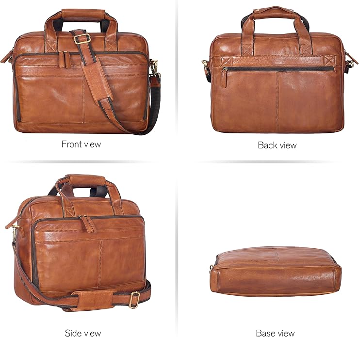 Oak Leathers Leather Messenger Bag for Men and Women - Laptop Briefcase Bag For College, Office, Adjustable Shoulder Strap
