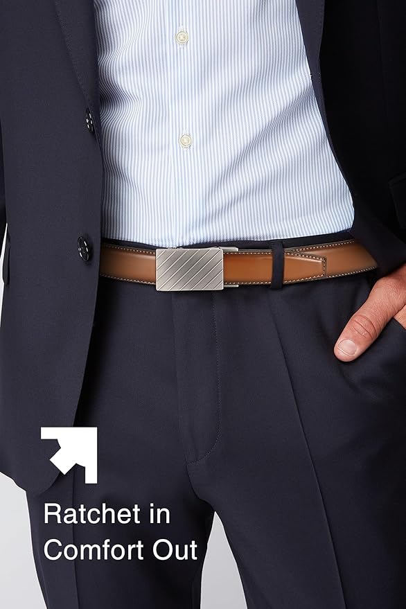 CHAOREN Mens Dress Belt - Mens Ratchet Belt Leather for Dress Pant - Micro Adjustable Belts Fit Everywhere