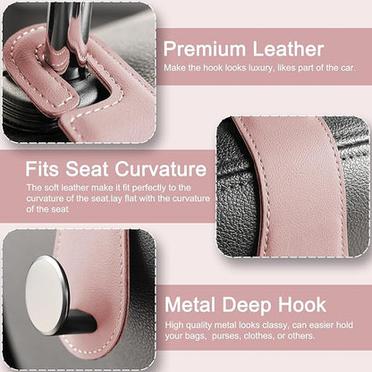 JESTOP Leather Car Seat Storage Hanger, 2 Pack Stylish Hooks for Purses Bags, Coats Umbrellas, Pink