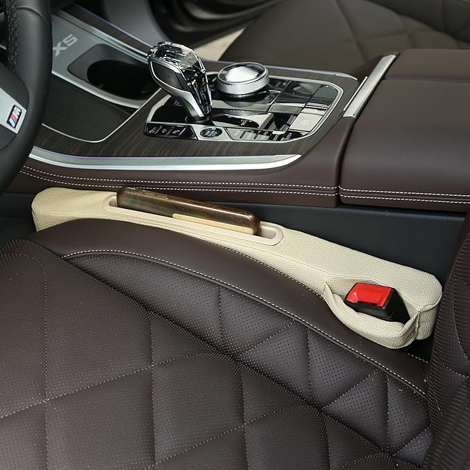 Car Seat Gap Filler 2 Pack,Car Seat Gap Filler Organizer,Car Seat Gap Plug with Storage Slot,3 in 1 Car Seat Gap Filler,Prevent Small Items from Falling(Beige)