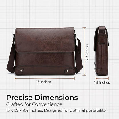 Vintage PU Leather Mens Messenger Bag - Slim Crossbody Shoulder Bag for Work, Travel & Daily Commute Casual Tablet Satchel