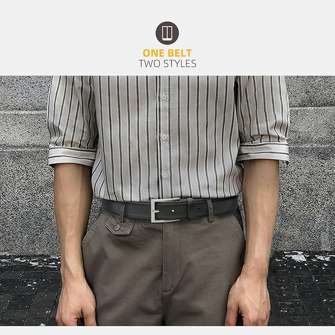 Mens Genuine Leather Dress Belt Classic Casual Belt with Single Prong Buckle for Jeans Pants Work and Business