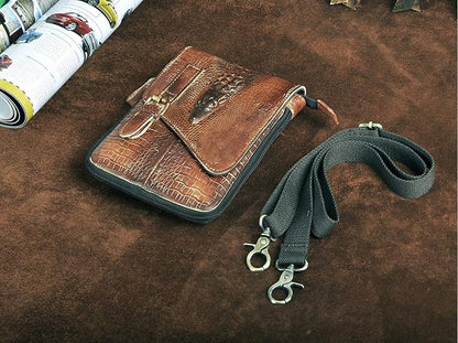 Le'aokuu Mens Genuine Leather Small Messenger Shoulder Satchel Phone Pouch Belt Waist Bag Pack