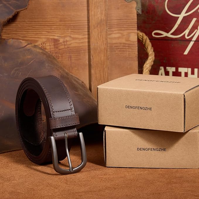 Men's Full Grain Leather Belt for Everyday Casual Jeans, 1.5" Handmade Men Leather Belts with Gift Box