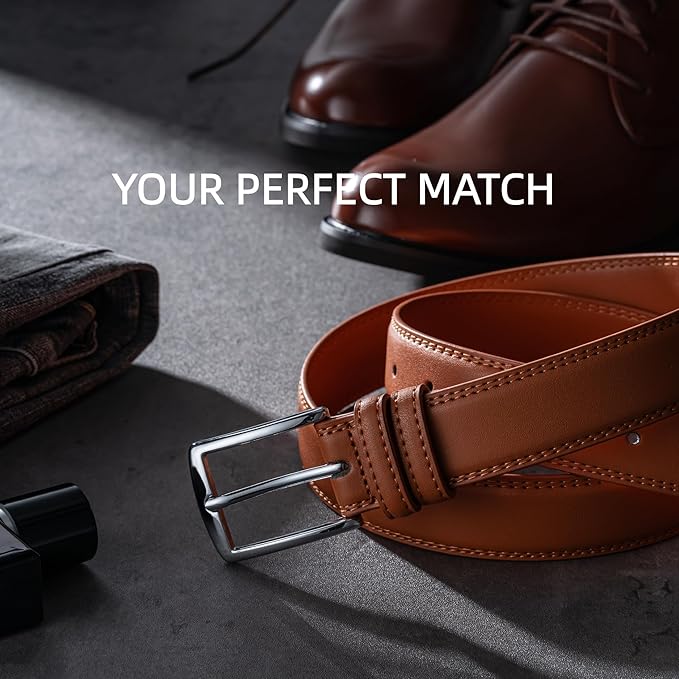 Aegero Mens Belt, Leather Dress Jeans Belt, Fashion & Classic Designs Ideal Match for Work Business and Casual