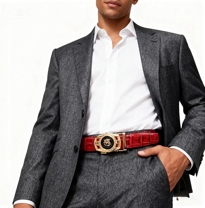 Barry.Wang Mens Belts Leather Ratchet Automatic Buckle Slide Click 1 3/8" Designer Dress Fashion Classic Casual Work Business