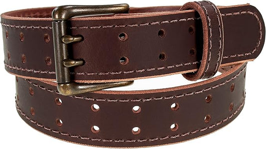 Men’s Classic Leather Belt, Double Prong Retro Style, Antique Brass Buckle, 1 ½” Width, Amish handmade in the USA
