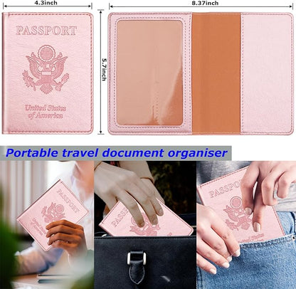 Rose Gold & Gray Passport Holder for Travel, Passport Wallet Cover Case for Family Women Men Cruise Essentials, Travel Must Haves Passports Book Protector