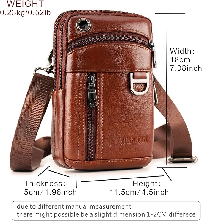 Leather Cell Phone Wallet Shoulder Holster,Hip Bum Pack Pouch Belt Pouch Bolso para Hombre Crossbody Bag for Men with Card Slots Compatible with iPhone (Brown)