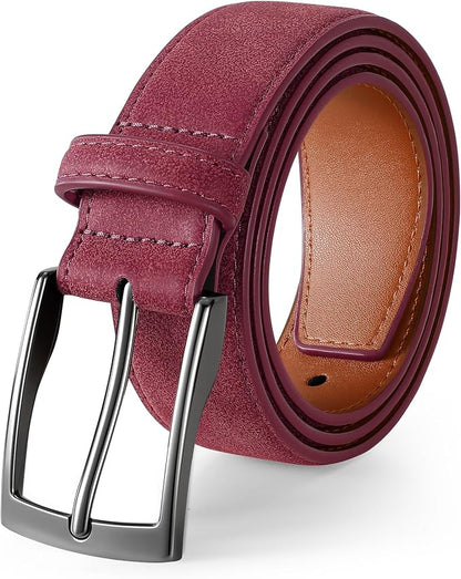 XZQTIVE Mens Suede Belt - 1 3/8" Genuine Leather Dress Belt for Jeans Dress Handmade Classic Every Day Belt