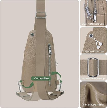befen Genuine Leather Small Sling Bag for Women Anti-Theft Crossbody Chest Bags Fanny Packs for Travel with RFID Card Slots