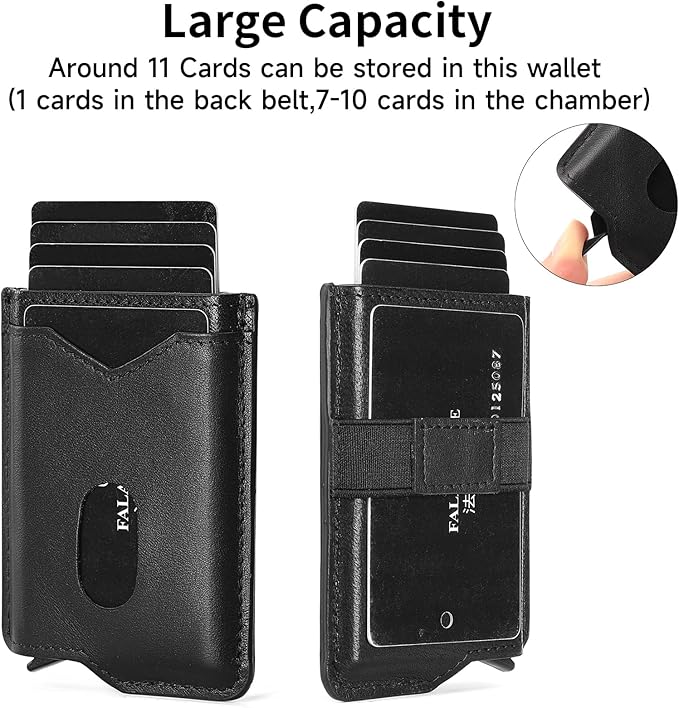 Slim Smart Mens Wallet Minimalist Genuine Leather Card Holder Cash Card Back Belt Wallet RFID Blocking Pop Up Aluminum Case Credit Card Wallet