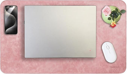 Leather Desk Mat, 23.6"x13.8" Non-Slip PU Leather Desk Pad, Thick Desk Blotter with Stitched Edge, Retro Large Mouse Pad, Laptop Pad for Office & Home Use (Pink)