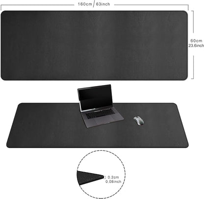 Cacoy 63" x 24" Leather Desk Mat, Extra Large Desk Matt for Desktop, Waterproof Office Desk Pad Protector, XXL Oversized Mouse Pad for Full Desk, Desk Blotter Workspace Mat for Home and Office, Black