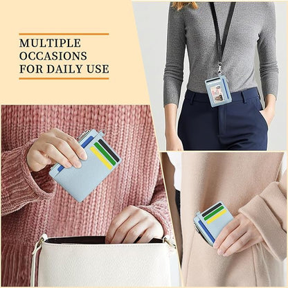 Hancynir Slim Wallet Women Credit Card Holder, Minimalist RFID Blocking Small Mini Card Wallets, Cute Front Pocket PU Leather Card Case, Thin Travel Zipper Coin Cash Ladies Female Wallet Gifts Blue