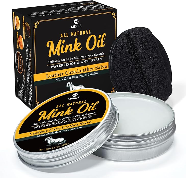 MEKER Mink Oil for Leather Boots, Leather Conditioner and Cleaner 3.52 oz-All-Natural Waterproof Soften and Restore Shoes