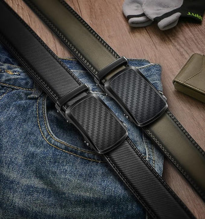 BULLIANT Men's Ratchet Belt 2 Pack-Click Leather Belt Adjustable for Men Gift 1 3/8-Cut for Perfect Fit