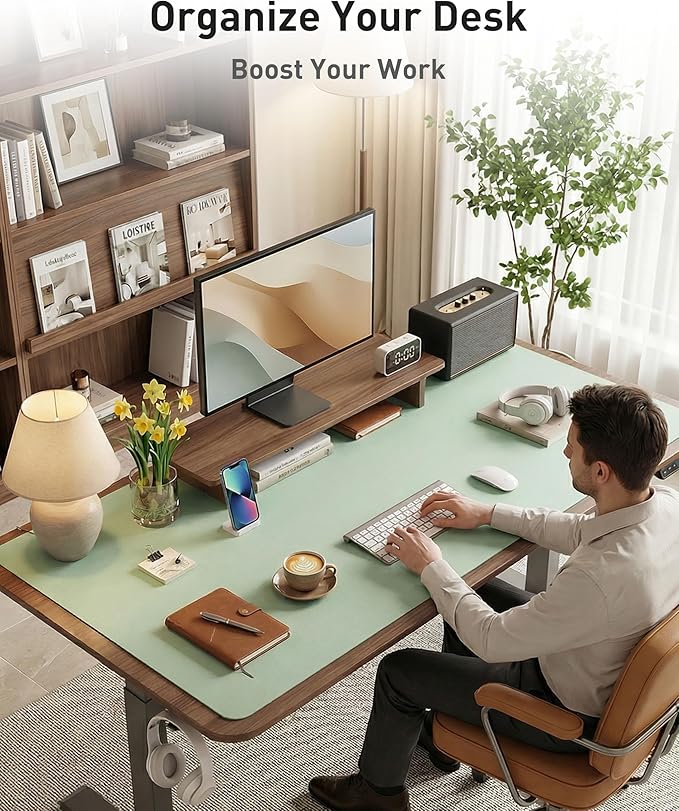 Aothia Faux Leather Desk Mat - Large Mouse Pad, Non-Slip PU Leather Blotter, Waterproof Writing Surface for Office and Home (Aqua, 40" x 24")