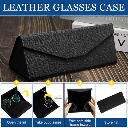 Flutesan 4 Pack Foldable Glasses Sunglasses Case PU Hard Shell Collapsible Eyeglasses Leather Case 4 Cleaning Cloths