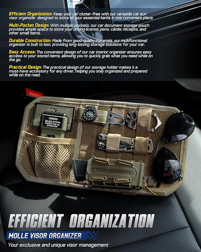 WYNEX Molle Car Sun Visor Organizer, Car Accessories with Zip Storage Pouch & Glasses Holder, Semi-Rigid Molle Panel with Patch for Tactical Gears, Fits Most Cars, Trucks, Pickups, Patrols