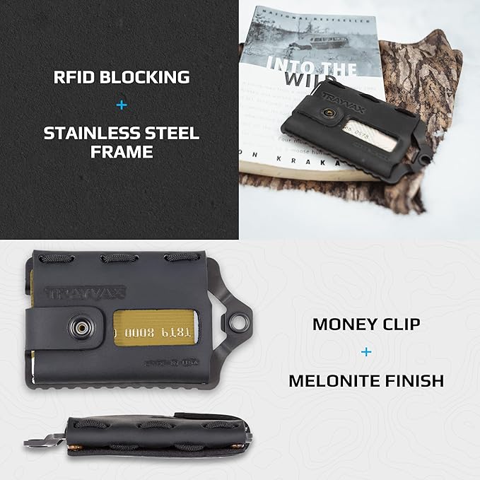 Trayvax Element Wallet, RFID Front Pocket Credit Card Holder with Money Clip, Minimalist Slim Leather Metal Wallet for Men and Women