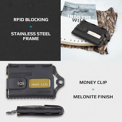 Trayvax Element Wallet, RFID Front Pocket Credit Card Holder with Money Clip, Minimalist Slim Leather Metal Wallet for Men and Women