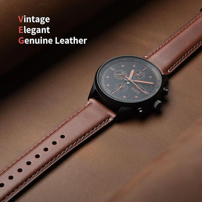 Fullmosa Leather Watch Bands for Men, 18mm 19mm 20mm 22mm 24mm Quick Release Watch Bands Strap - Burnished Band Vintage Wristband with Stainless Steel Metal Clasp