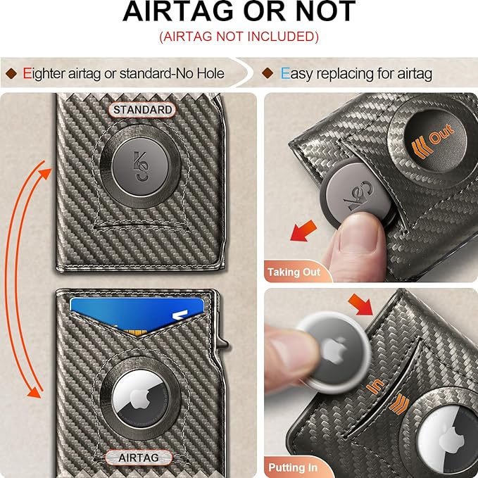 KEMISANT Airtag Wallet Men Gift,Mens Slim Front Pocket Wallet Money Clip Standard or Apple Airtag Use 3.8"×2.8"×0.9"