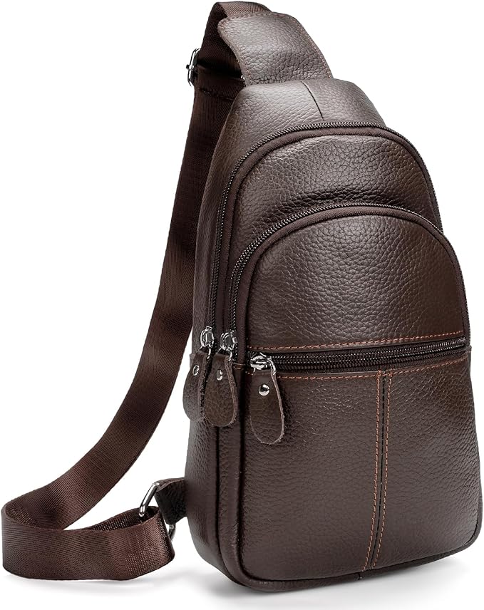 molshine Genuine Leather Sling Crossbody Bag,Fashion Chest,Casual Shoulder Bag for Men Women Work Travel Cycling HB024