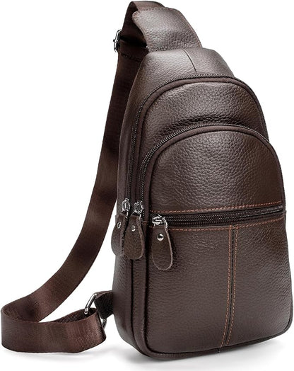 molshine Genuine Leather Sling Crossbody Bag,Fashion Chest,Casual Shoulder Bag for Men Women Work Travel Cycling HB024
