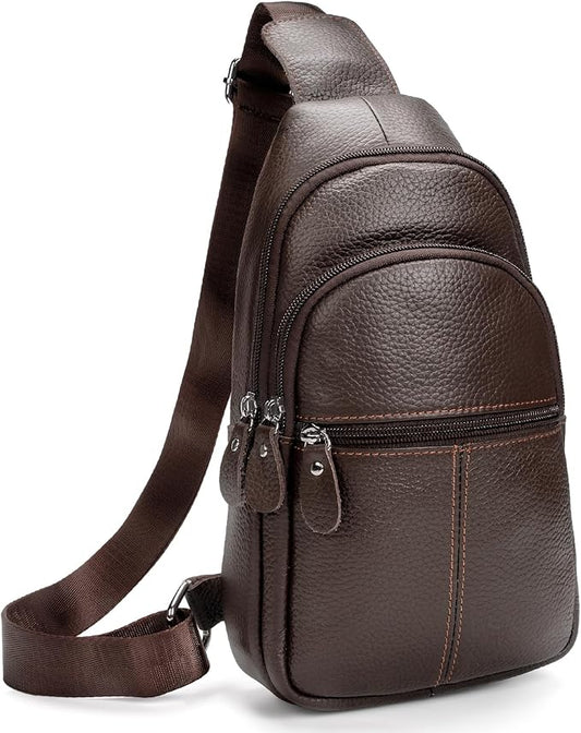 molshine Genuine Leather Sling Crossbody Bag,Fashion Chest,Casual Shoulder Bag for Men Women Work Travel Cycling HB024