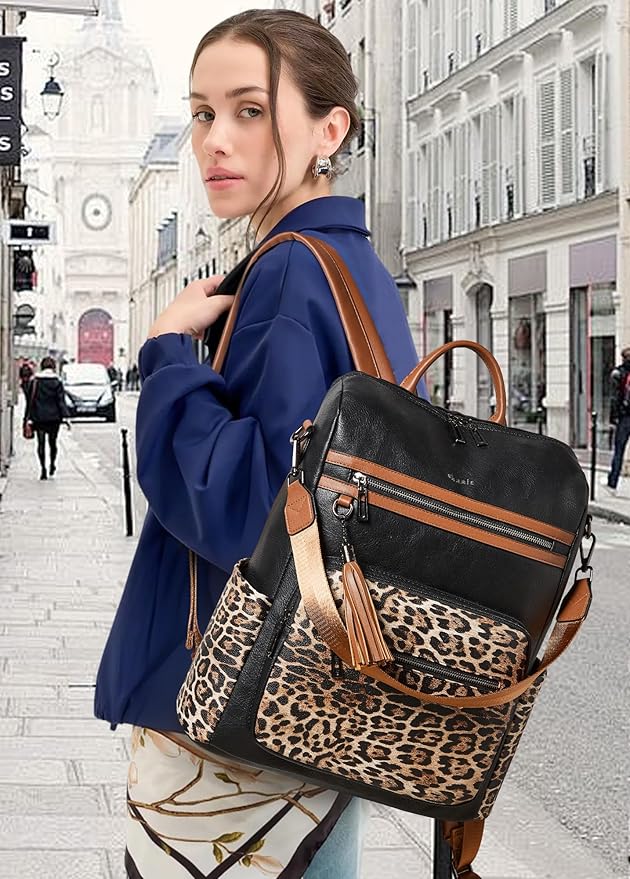 Shrrie 15.6 inch Laptop Backpack for Women,Large Leather Purse,Travel Backpacks Carry on,Water Resistant Casual Laptop Backpacks,College Backpack,Work Backpack for Women,Two-toned Deep Gray