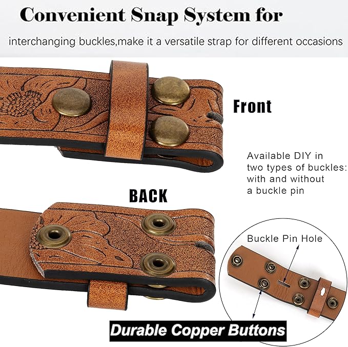 IZUS Vintage Western Belt Strap without Buckle Longhorn-Bull-Embossed Cowboy Belt for Women Men 1-1/2" Wide PU Leather Strap