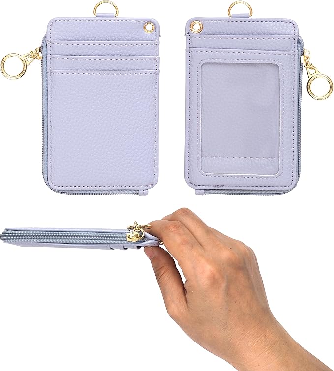 MONDO DESIGNS 2-in-1 ID Badge Holder & Lanyard Wallet - Multi-Use Womens Small Wallet with Removable Wristlet & Neck Lanyard, Clear Window, 5 Card Slots, Phone Holder, Ring Keychain - Blue