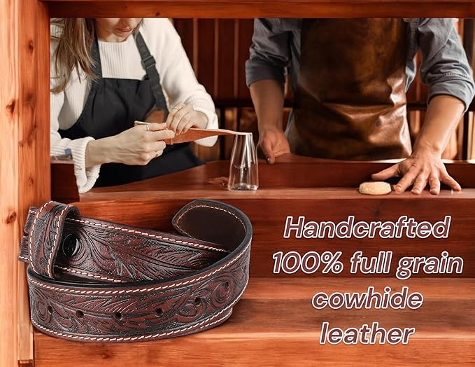 F&L CLASSIC Western Belt without buckle for men – Full Grain Leather Cowboy Belts for jeans - One Piece Leather strap belt