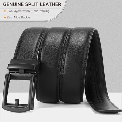 GAEKEAO Ratchet Belt for Men Genuine Leather 1 3/8" - Micro-Adjust Buckle Trim to Fit Dress Belt Casual to Formal Gift Boxed