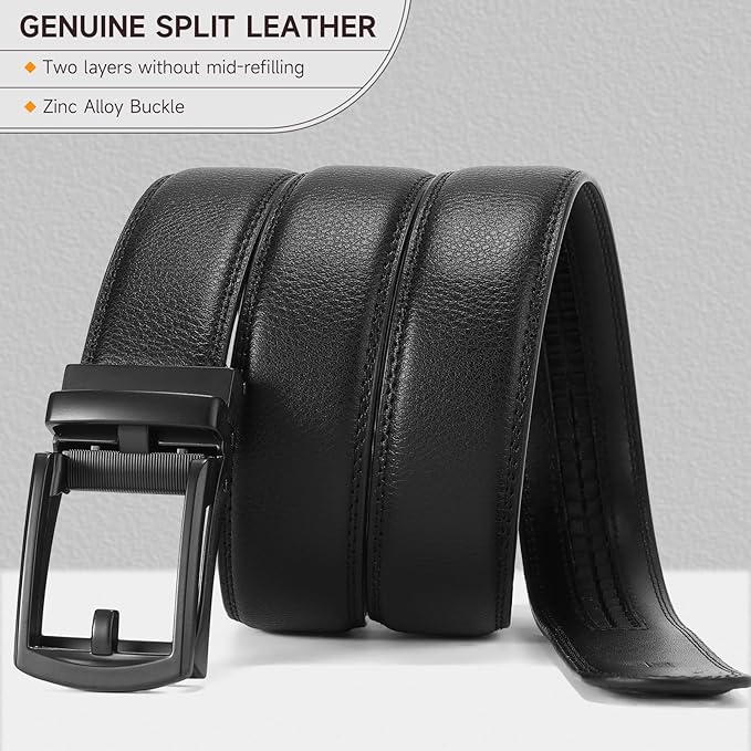 GAEKEAO Ratchet Belt for Men Genuine Leather 1 3/8" - Micro-Adjust Buckle Trim to Fit Dress Belt Casual to Formal Gift Boxed